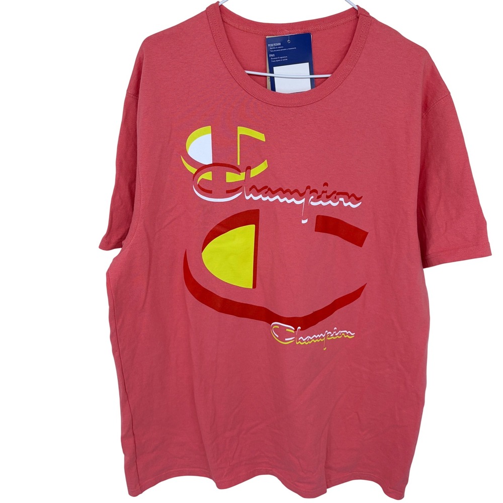 NEW Champion T Shirt Men's XL Salmon Pink Big Logo‎ Graphic Sportswear Athletic